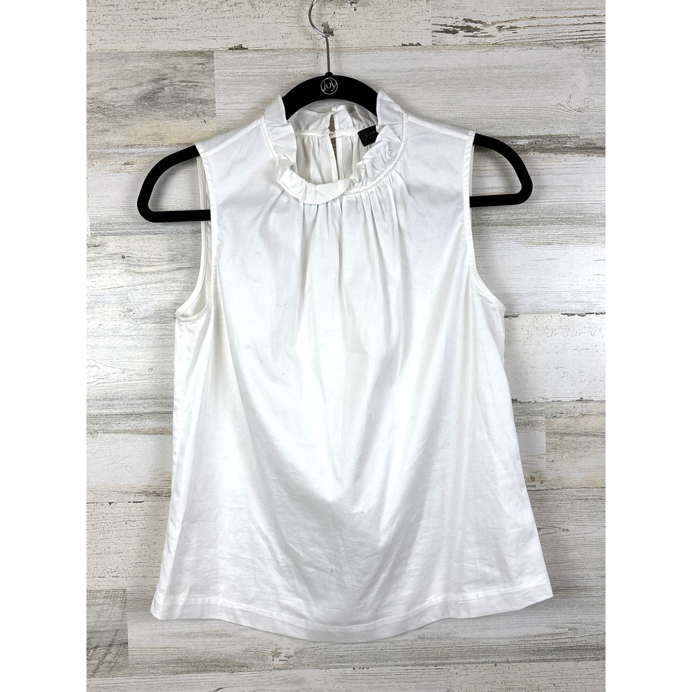 Carlisle Womens 2 White High Neck Sleeveless Ruffle Neck Luxury Work Blouse Top